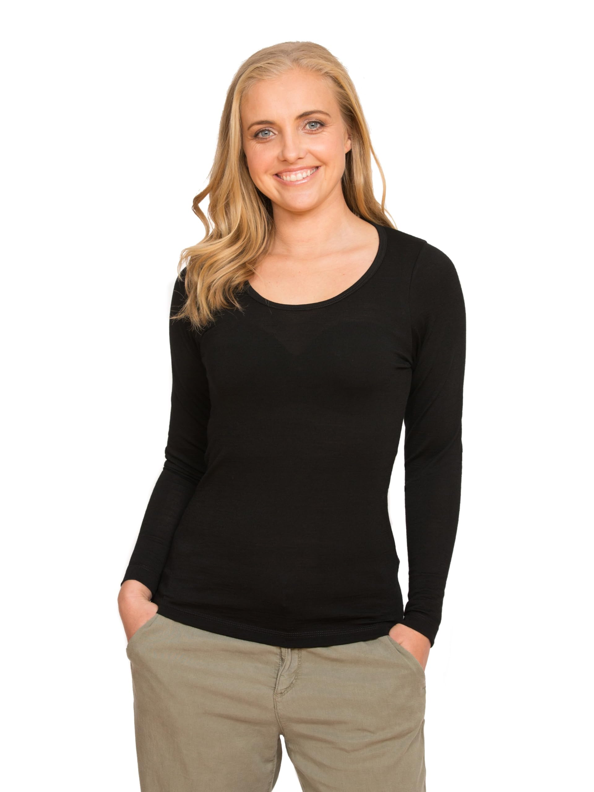 100% Pure Merino Wool - Long Sleeve Thermal Top - New Zealand Made - Warm & Comfortable Scoop Neck Slim Fit Base Layer