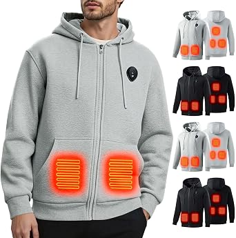 Heated Jacket for Men Women Hooded Sweatshirt Zip Up Hoodie with USB Heating Sweatshirts with Pockets Unisex