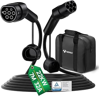 GONEO Typ 2 Ladekabel 22kW 7M 32A Ladekabel Elektroauto Typ 2 3 Phasig für E Auto EV/PHEV Modus 3 mit Tasche Geeignet für Model S/3/X/Y e-Golf ID.3 i3/i8