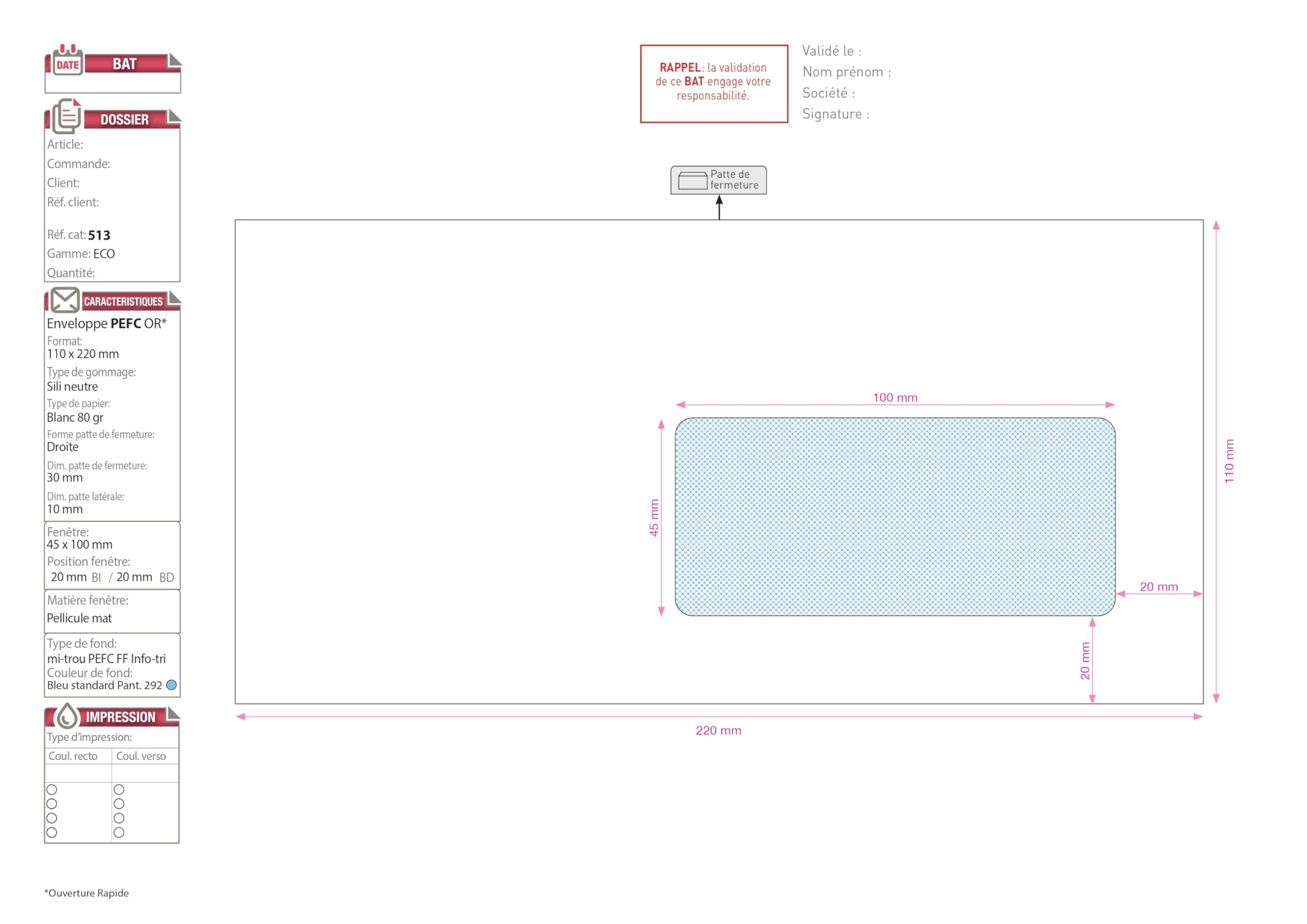 GPV Boite 500 enveloppes auto-adhésives 80g format DL 110x220mm fenetre 45x100 | Fenêtre 45x100