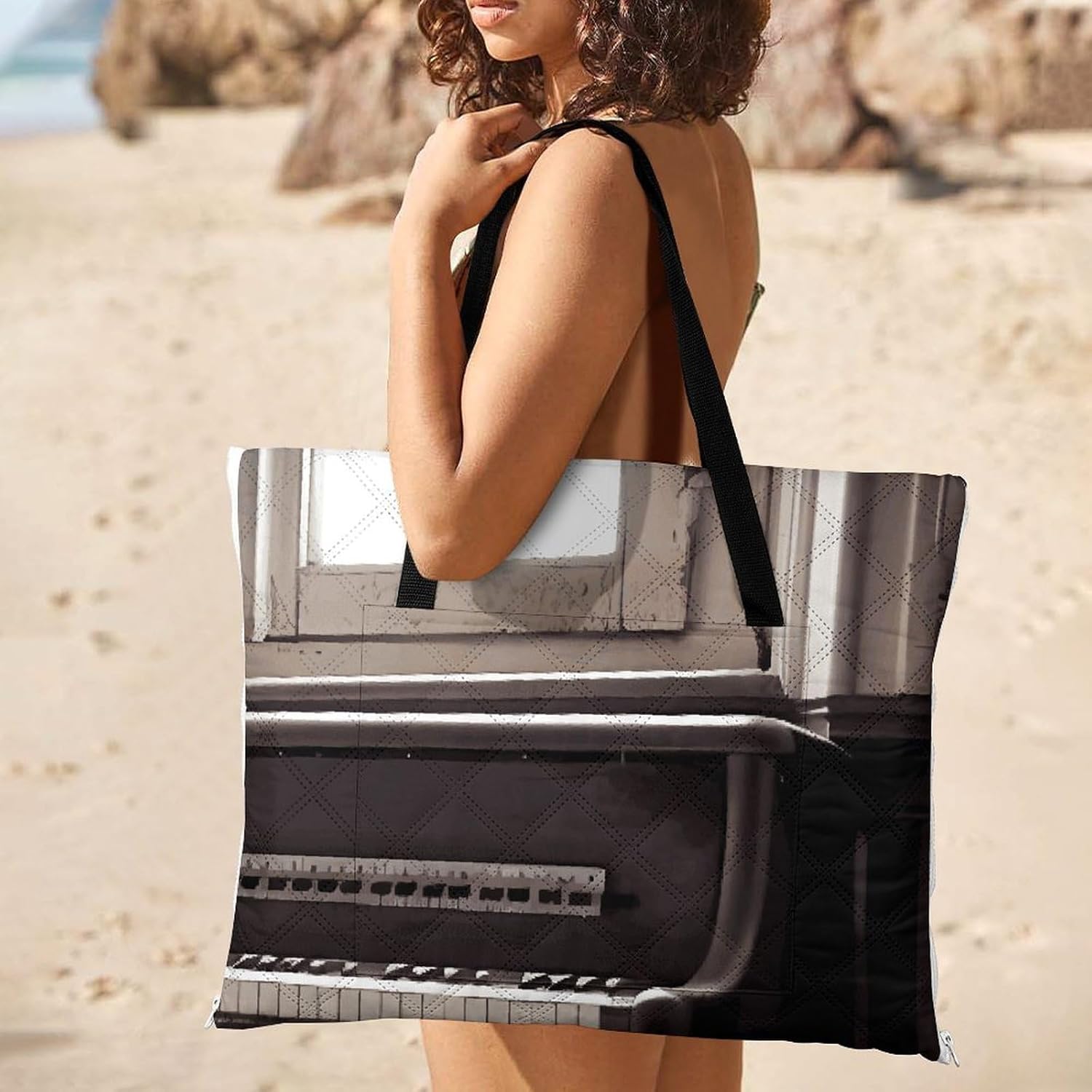 Guitar Bass Music Musical Instruments Picnic Blanket with Zipper Water Resistant Sand Free Picnic Mat Washable Foldable Easy Carry Beach Blanket for Lawn Beach Hiking Camping