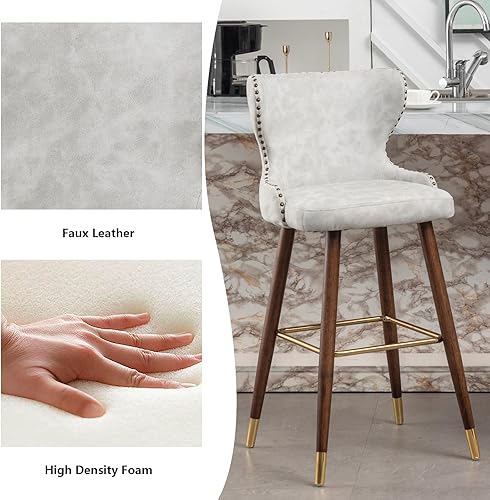 Miniatura 5 de Aoowow Juego de 2 taburetes de bar de altura de barra, de piel sintética de 29.5 pulgadas, sillas de altura de barra modernas de mediados de siglo,