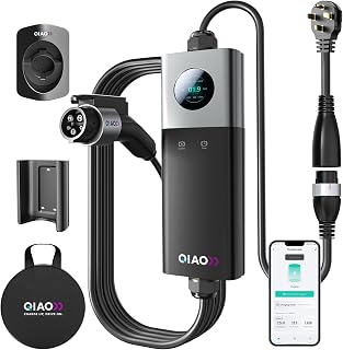 QIAO Level 2 EV Charger, 40A 240V Fast Charging, J1772 Portable/Wall-Mount EVSE, Interchangeable Plugs (Aviation Compatible), 2.8" LCD, NEMA 14-50, 25ft Cable, Home & Travel EV Car Charger