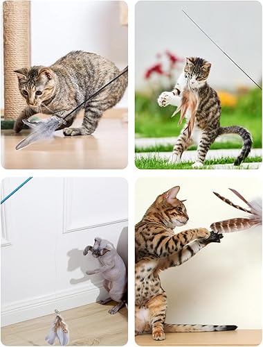 Miniatura 7 de Recambios de juguetes de plumas para gatos, 6 plumas de repuesto hechas a mano, juguetes para gatos, accesorios interactivos de plumas para gatos de