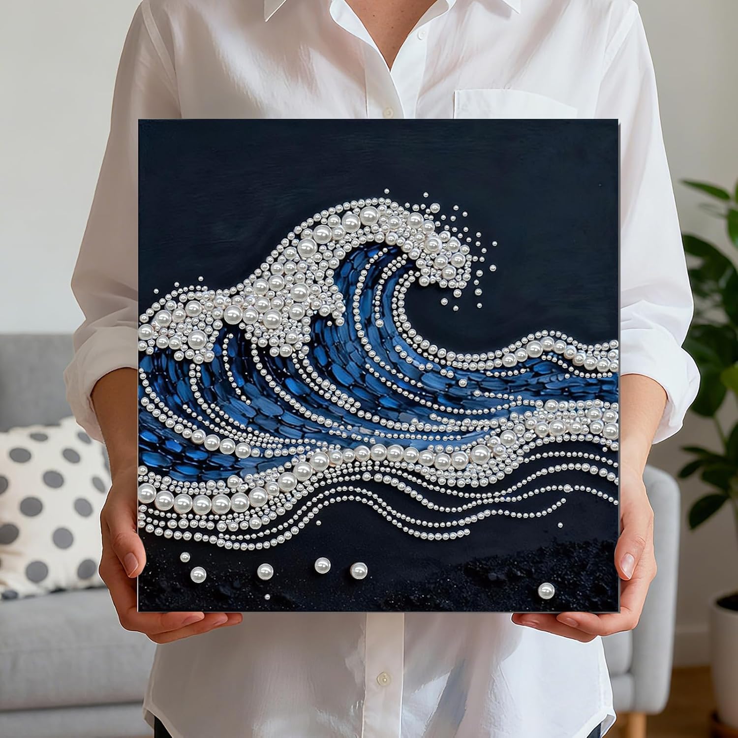 Sulunmo with Frame Diamond Art Kits for Adults,5D Pearl Art Diamond Painting Kits for Beginners,DIY Diamond Dots Pearl Paintings Picture Arts Craft for Adults,Home Wall Decor (Waves) 30 * 30cm