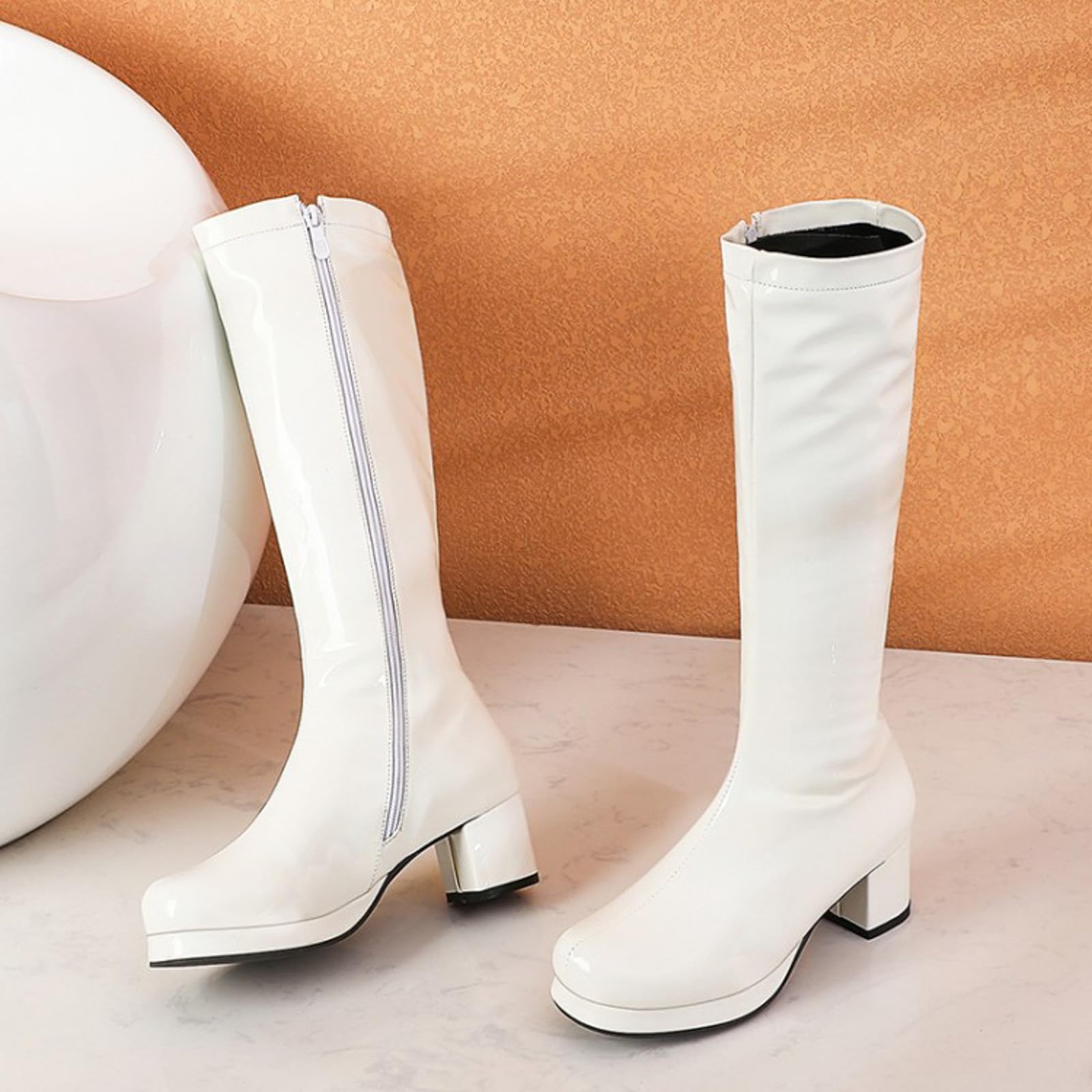 Botas por Encima de la Rodilla Botas de Mujer con Punta Cuadrada, Cremallera Lateral, tacón Grueso y Altas hasta la Rodilla para Mujer