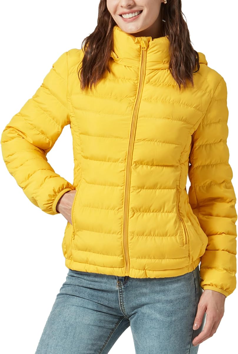 Down Jacket Women Lightweight Quilted Puffer Coat Detachable Hooded Travel | inner pocket slim fit storage bag walking dog outdoor activities weekend wear casual multiple colors morning commute fall