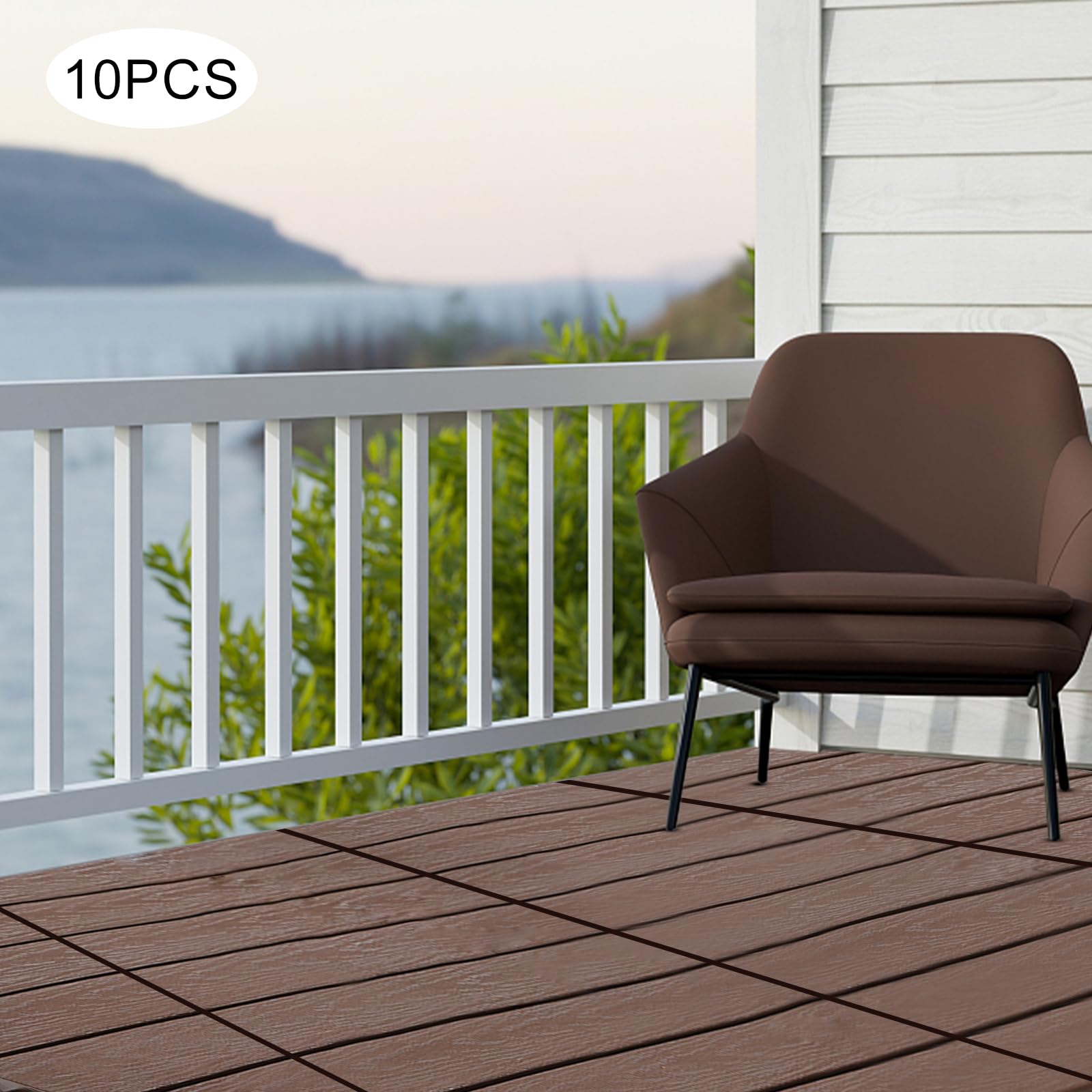Lot de 10 lames de terrasse en polypropylène composite, 30 x 30 cm, pour balcon et terrasses, dalles de sol WPC avec système à clic (10)