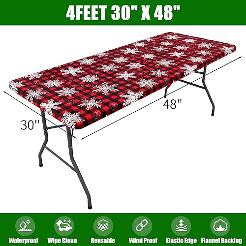 Miniatura 7 de smiry Mantel rectangular de pícnic, fundas elásticas impermeables para mesas de 4 pies, manteles de vinilo con parte trasera de franela lavable para