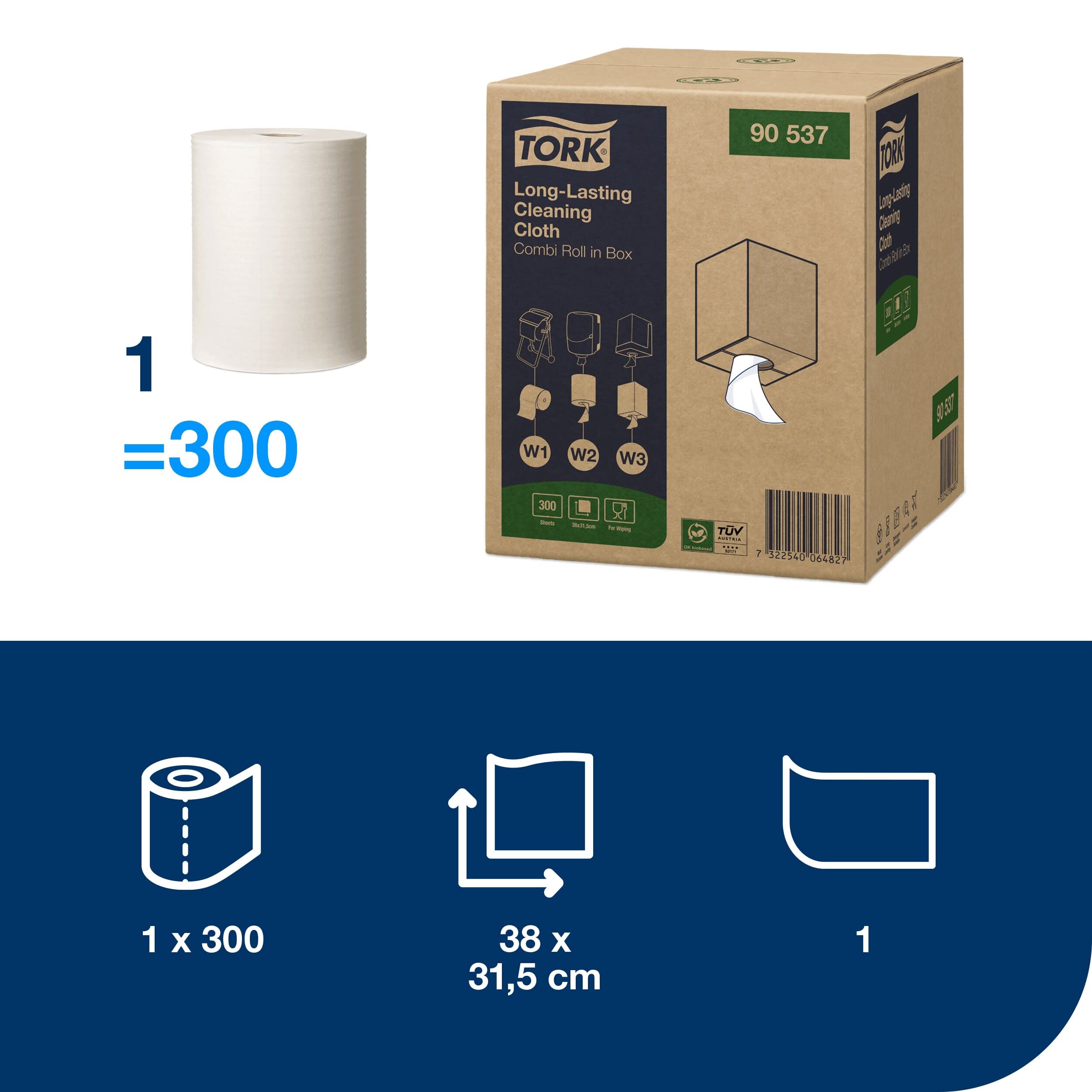 Tork Durable Cleaning Cloths White W1/2/3, rollo combinado, 1 × 300 paños, 90537