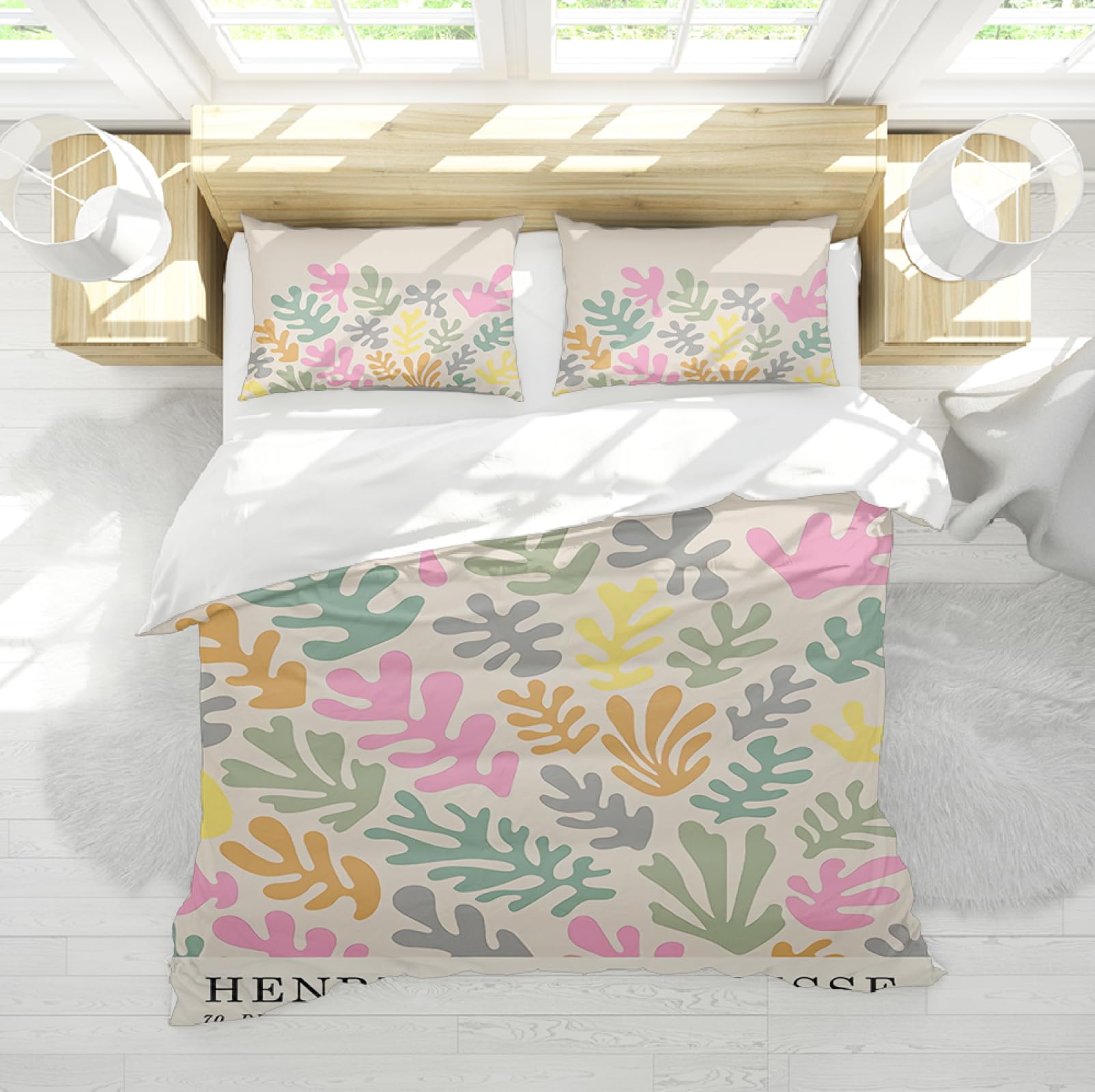 Wewoo Home Henri Matisse Bedding Duvet Covers 3 Pieces Ultra Soft & Breathable Unique Colored Leaves Design Comforter Cover Microfiber Bed Set King