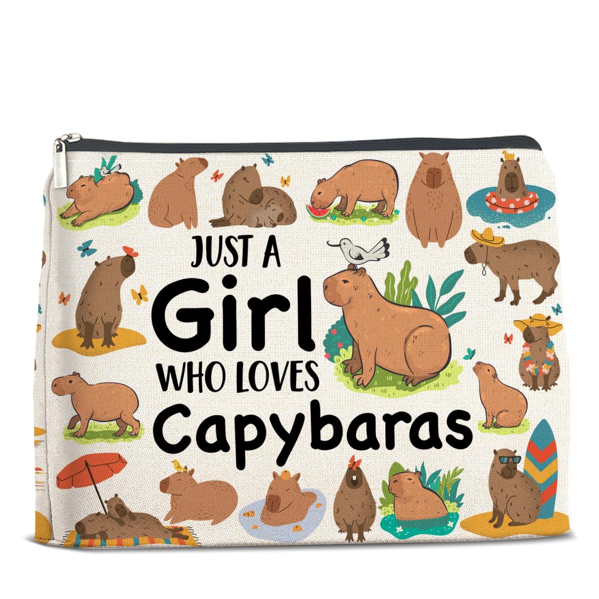 UPNEGE Capybara Lover Gifts Makeup Bag, Just a Girl Who Loves Capybaras Cosmetic Zipper Pouch