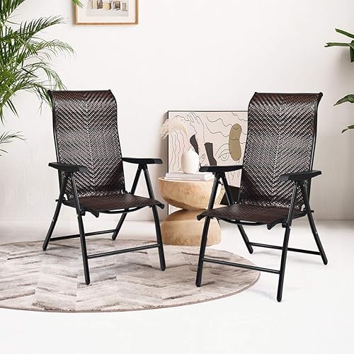Miniatura 7 de RELAX4LIFE Silla plegable reclinable de ratán, silla plegable de mimbre de polietileno para patio al aire libre con respaldo alto ajustable de 5
