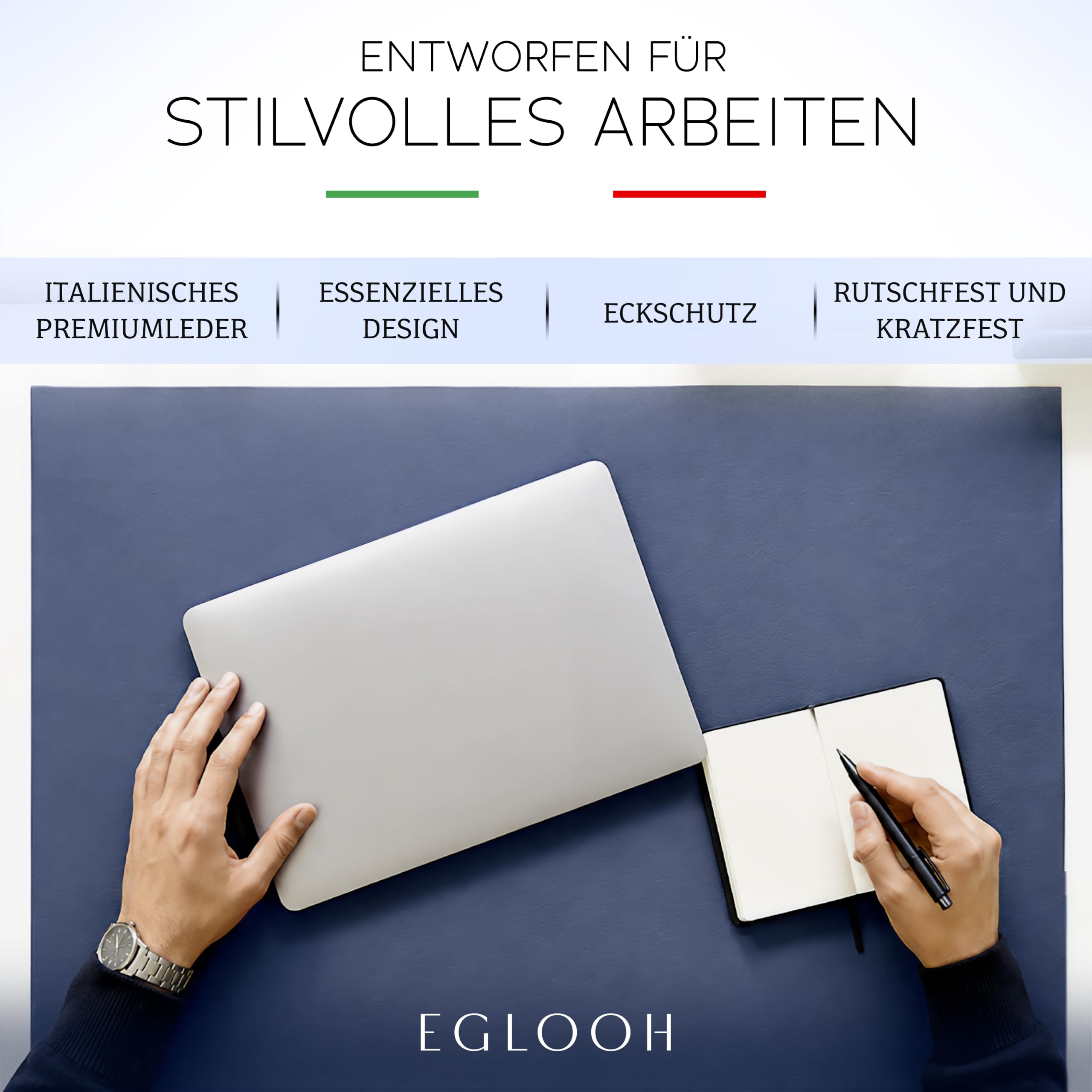Eglooh - Adamantis - Schreibtischunterlage Echtleder mit Kantenschutz - Leather Desk Mat Nahtlos & Rutschfest - Büro Zubehör Made in Italy