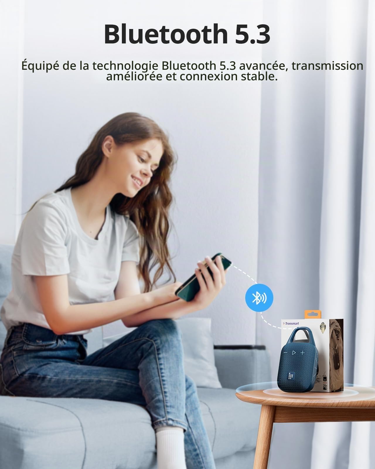 Tronsmart Mirtune H1 Enceinte Portable Bluetooth 5.3, IPX7 Waterproof, 20 Heures de Lecture, Son Fort et Basses puissantes, EQ personnalisé, pour Le Cyclisme, l'escalade, Les Voyages - Bleu