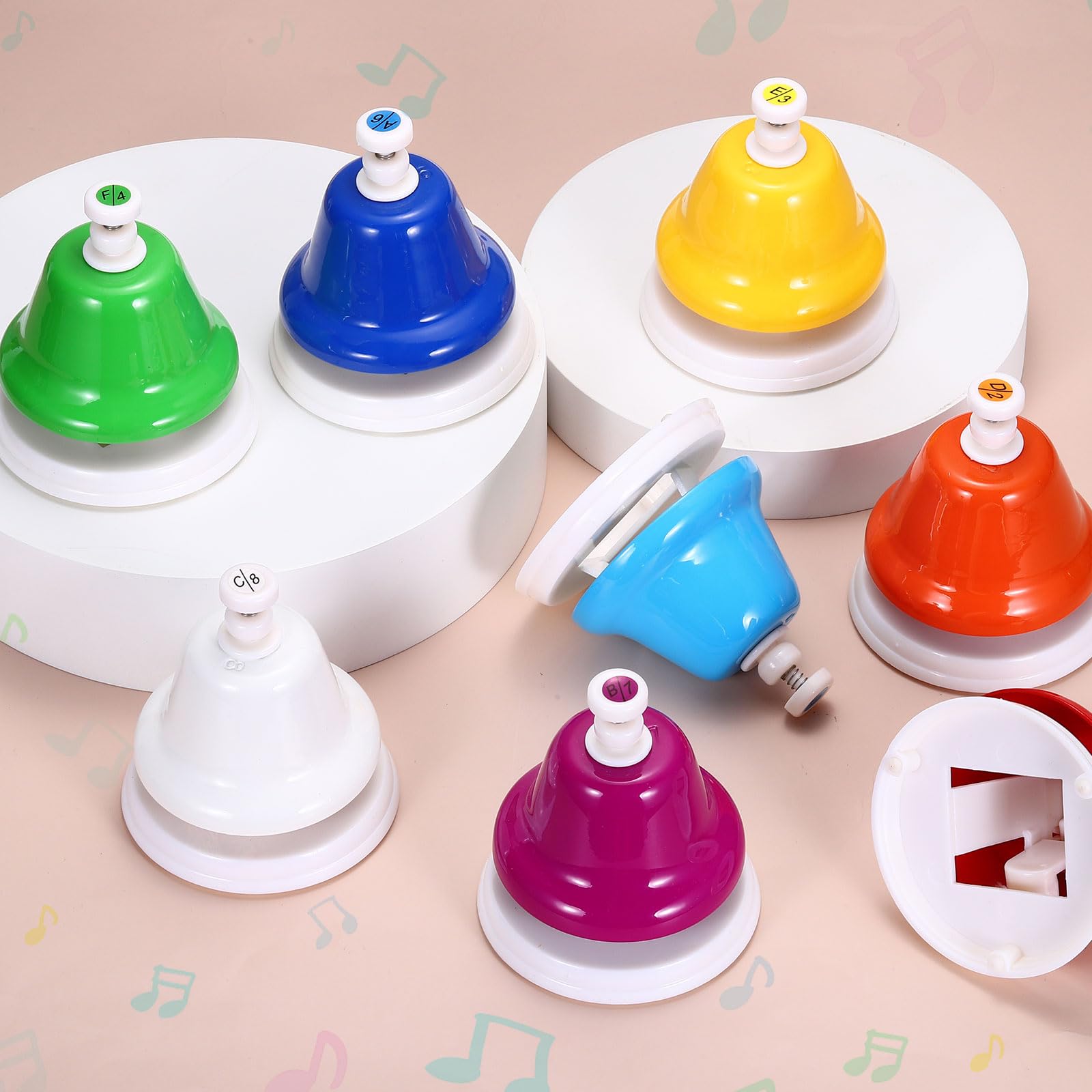 QUARKZMAN 8 Noten Diatonische Handglocken Farbiger Regenbogen Tischglocken Musikinstrumente Gemischte Farben