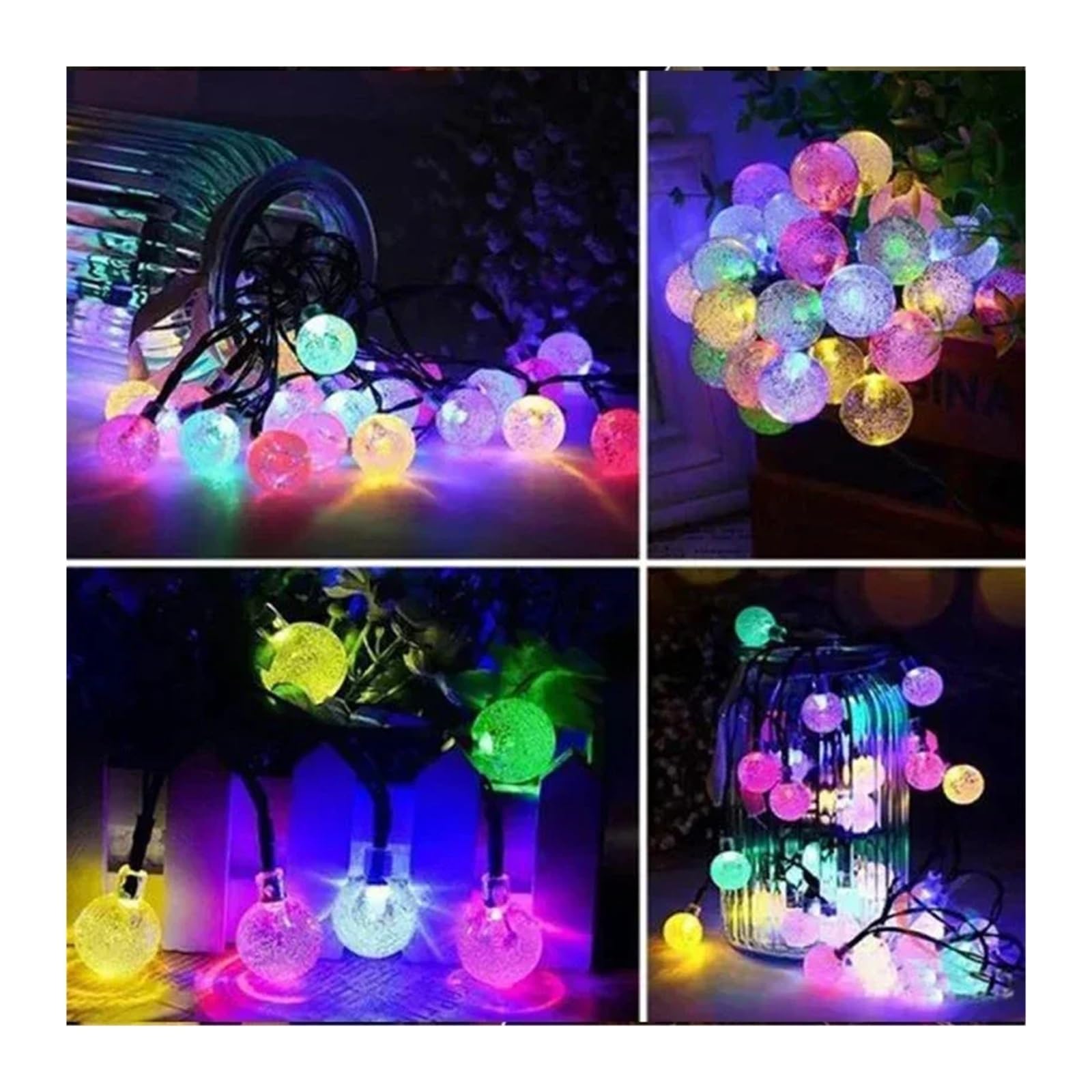 Genérico Luces Decorativas solares for Exteriores, Luces solares con Bolas de Cristal, 8 Modos, Impermeables, adecuadas for decoración de Jardines y Fiestas(White,12M,Big(2.4))