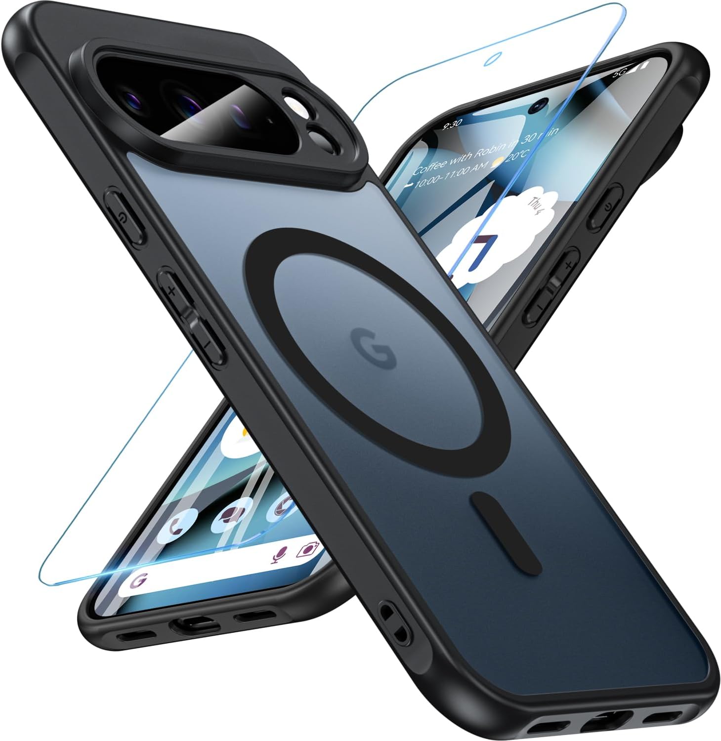 for google pixel 10 pro xl case with screen protector, pixel 10 pro xl case with magsafe black,12ft military drop proof raised bezels matte slim shockproof phone case for google 10 proxl cover pixel 10 pro xl black