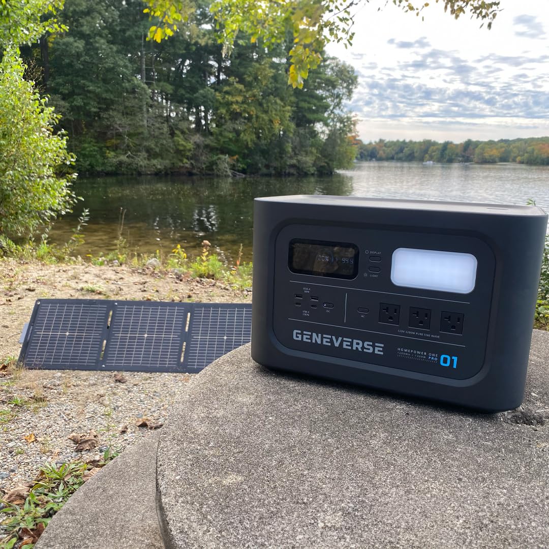 Amazon.com: Geneverse 1210Wh Solar Generator Bundle: 1X HomePower ONE PRO  Power Station (3X 1200W AC Outlets) + 2X 100W Mini Solar Panels.  Indoor-Safe, LiFePO4 Backup Battery Generator for Home. (60-GVUS-SG2M2) :  Patio,