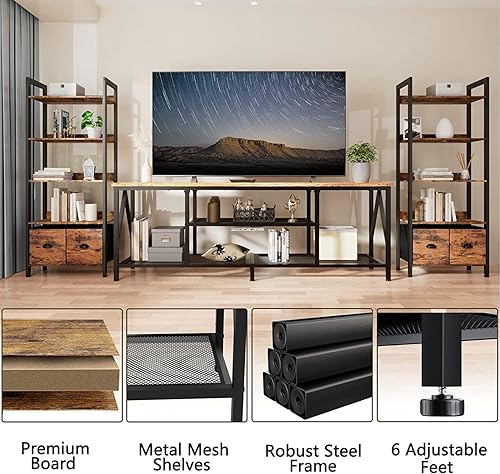 Miniatura 2 de Centro de entretenimiento de TV con estanterías soporte de TV soporte de TV para TV de 65 y 70 pulgadas estantería rústica de 5 niveles con 2