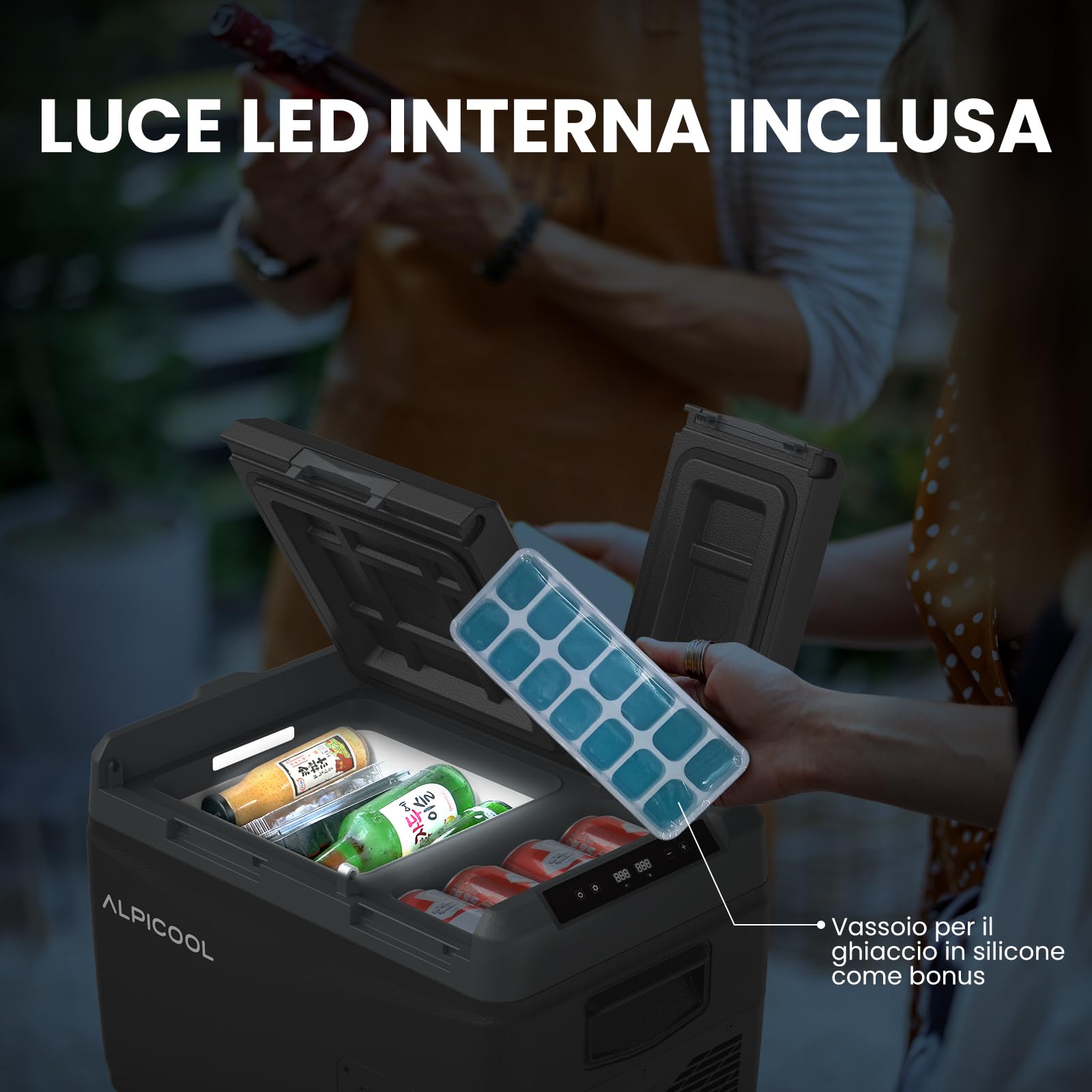 Alpicool KLS38 Frigo per Auto 31L con APP, 2026 Doppia Zona Frigorifero Portatile Elettrico 12/24V DC 100~240 V AC,Frigo Portatile per Camion Viaggio Picnic,-20℃-20 ℃,con Scomparto Ghiaccio,Nera