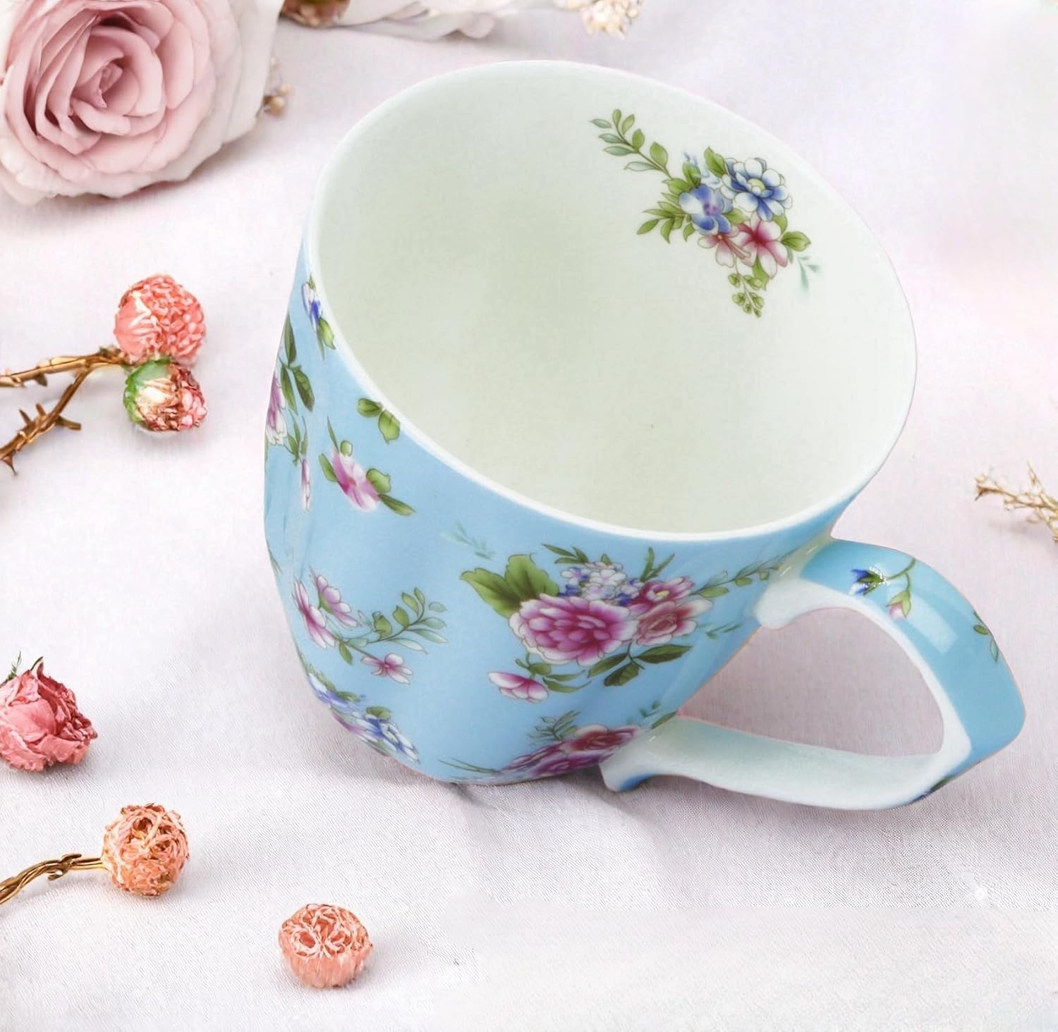 13oz Bone China Floral Mug Bone China Coffee Mugs Bone Teacup Christmas Mugs Birthday Gifts for Women Mom Friends Coworker - Image 4