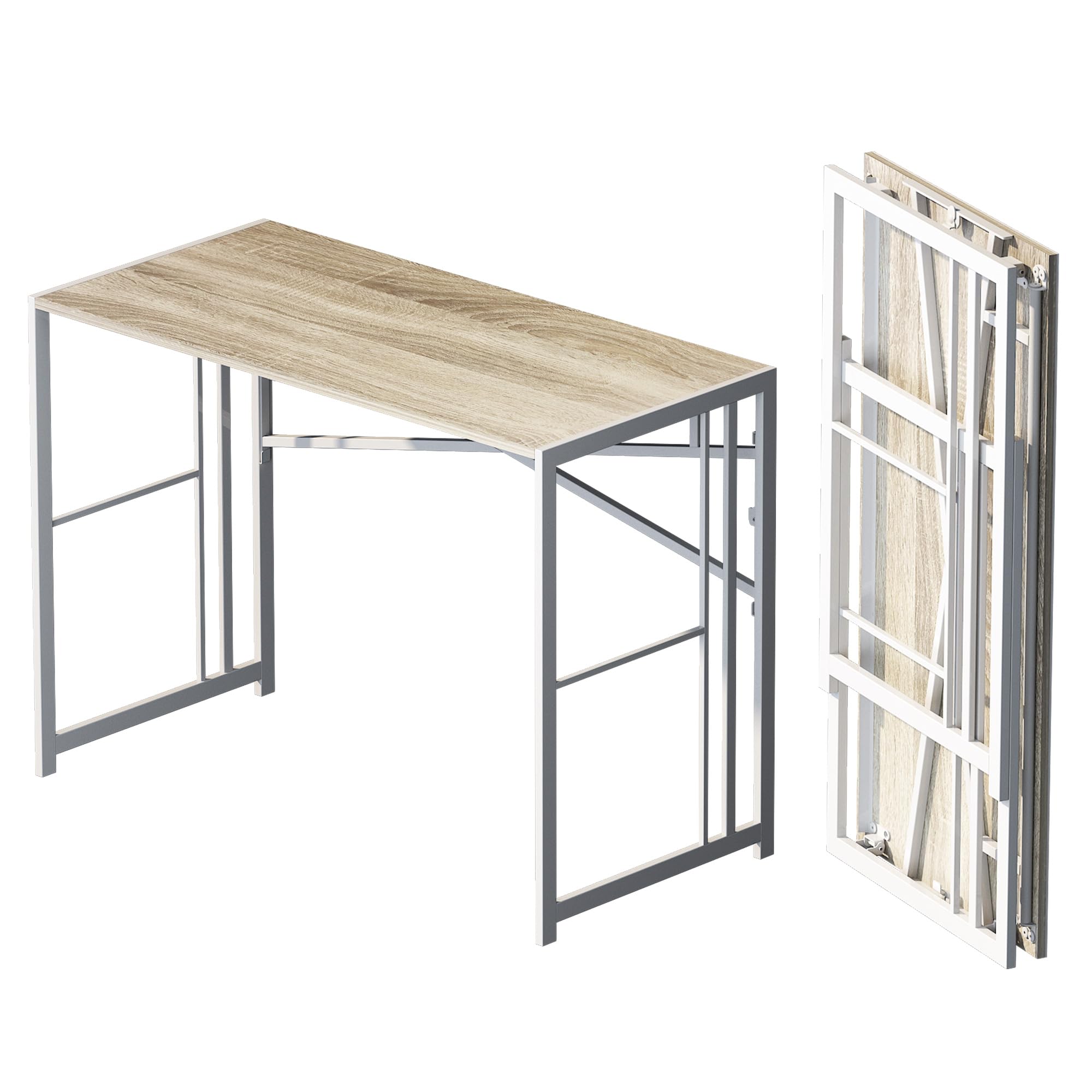 Lutown-Teen Folding Desk 40 inch Writing Gaming Computer Camping Table, No Assembly Required Home Office Desk, Beige