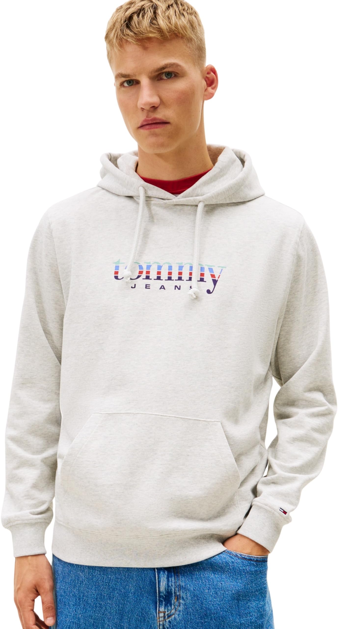 Tommy Jeans Men's TJM Reg Entry DNA Play Hood Dm0Dm22642 Pullover Hoodie, Grey (Ice Grey Heather), L