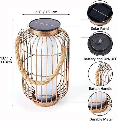 Miniatura 3 de pearlstar Farol grande con energía solar para exteriores luces colgantes de metal resistente lámpara de mesa solar decorativa impermeable para