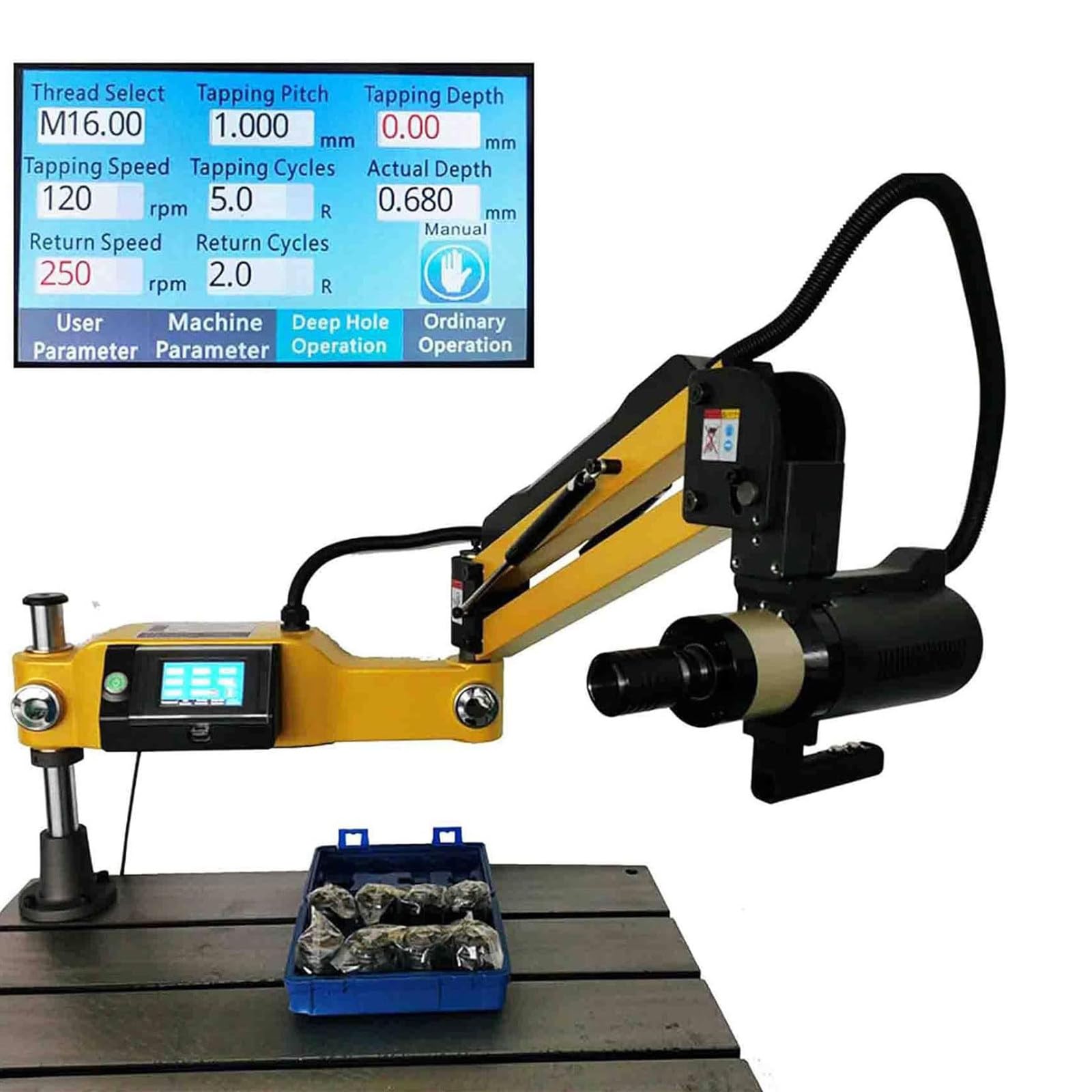 Máquinas Roscadoras Eléctricas 600W,Roscadora Neumática Aire Multidireccional 360°,Máquina Roscadora Perforación Brazo Flexible Universal Pinzas M3-M16,con 8 Pinzas,Radio Trabajo 1000Mm