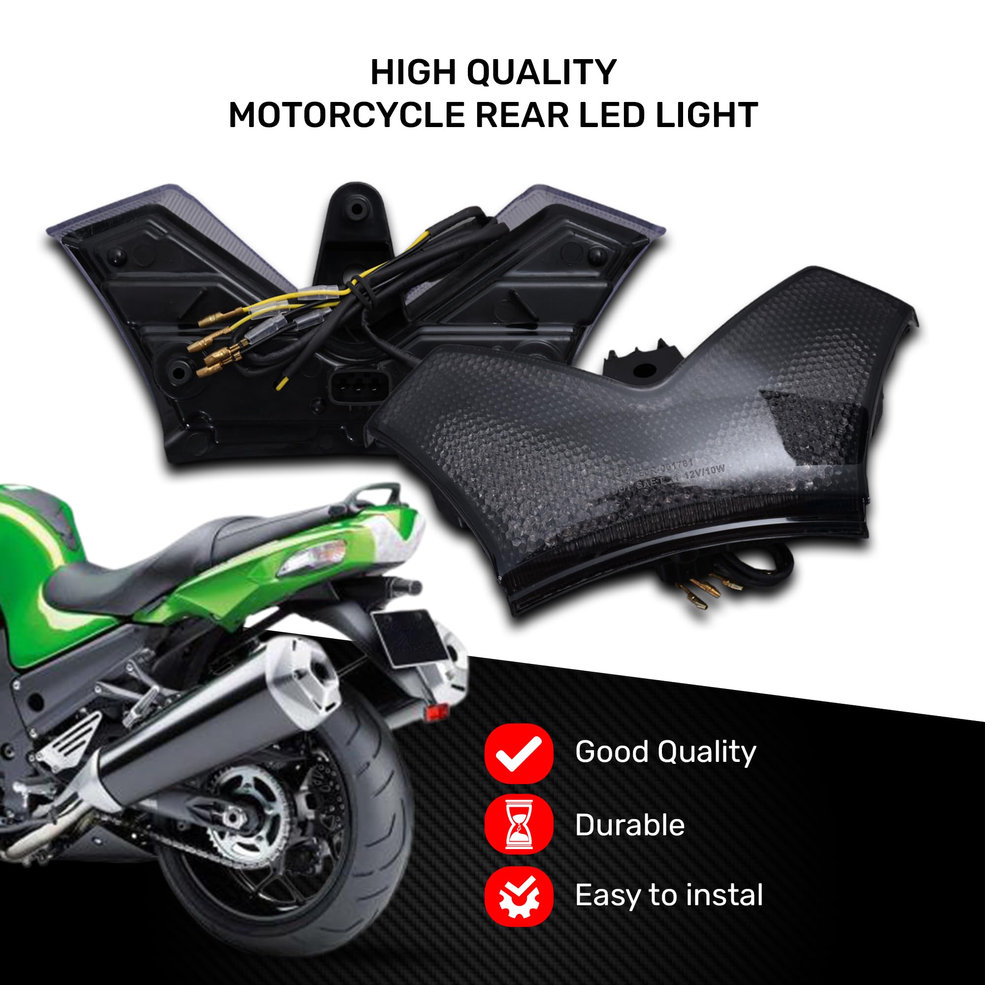 aVDB-moto LED Bremslicht/Rücklicht kompatibel mit KAWASAKI ZZR 1400 ZXT40 2006-2011 Plug & Play mit integrierten Blinkern (Getönt)