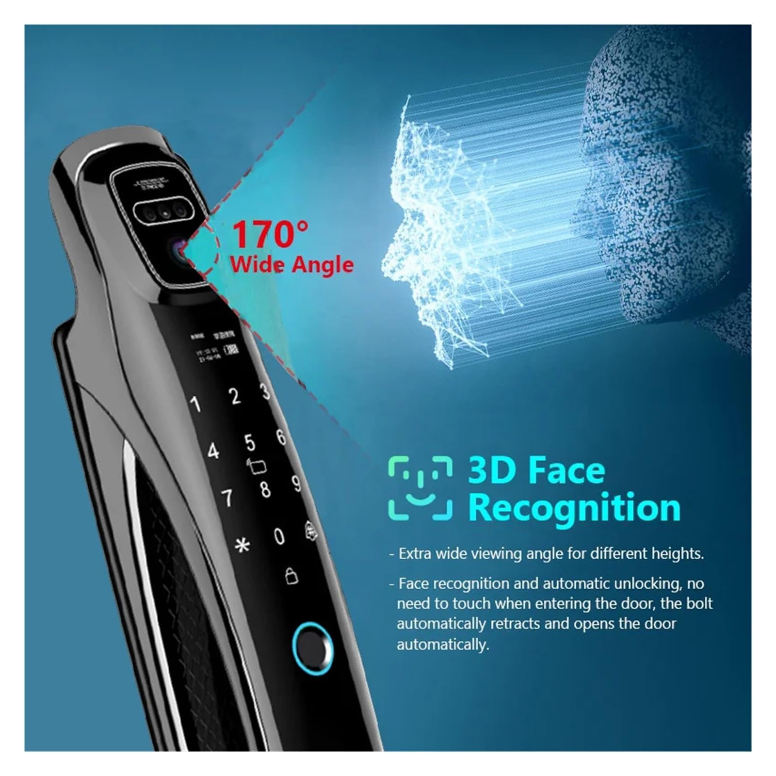 Serrure de Porte Intelligente, Application WiFi Tuya, Reconnaissance(Matte Black D 30300)