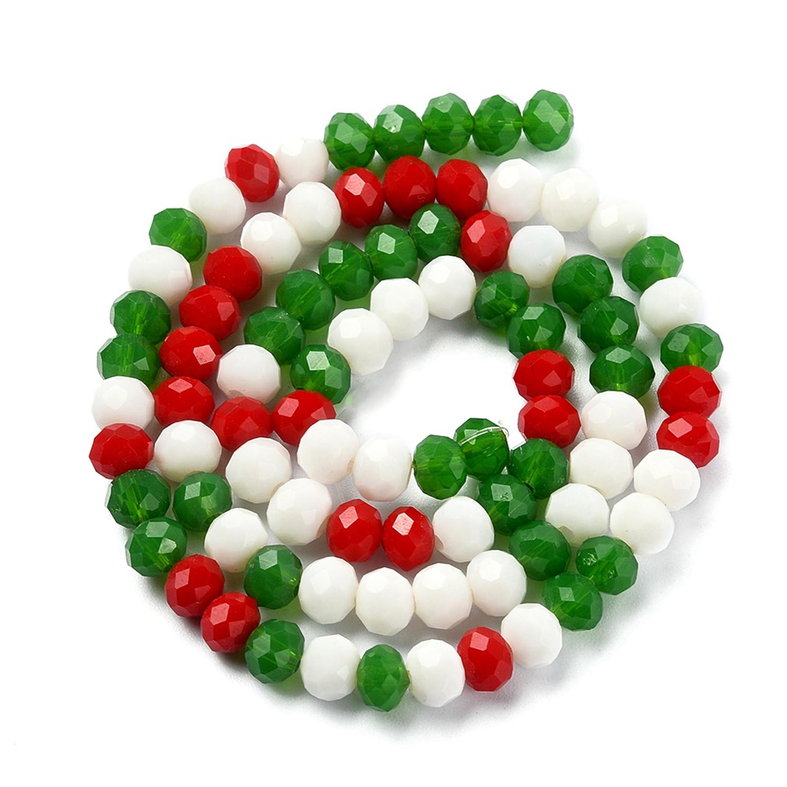 Stiesy Christmas Abacus Glass Beads Strand 6mm Red Green White Color Faceted Glass Crystal Beads 1mm Hole for DIY Bracelet Making Holiday Crafts Jewelry Supplies 89~93pcs/Strand