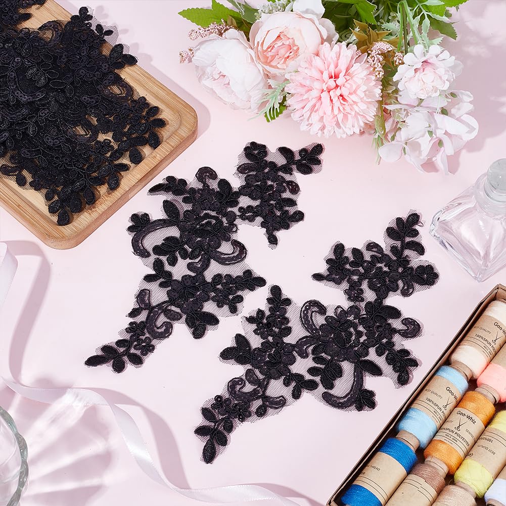 HOBBIESAY 8Pcs Flower Embroidery Sequin Lace Applique Black Polyester Floral Patch Sewing Craft Decoration Appliques Repair Patches for Wedding Dress Gown Bodice Costume Clothing Craft DIY - Image 4