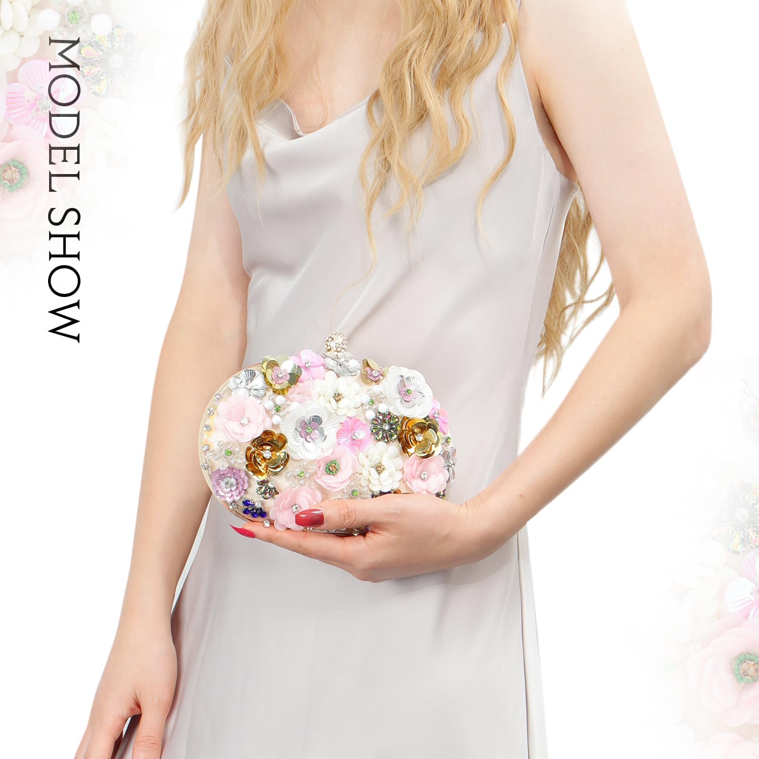 Freie Liebe Floral Clutch Beaded Purses for Women 3D Flower Evening Bag for Wedding, Bridal