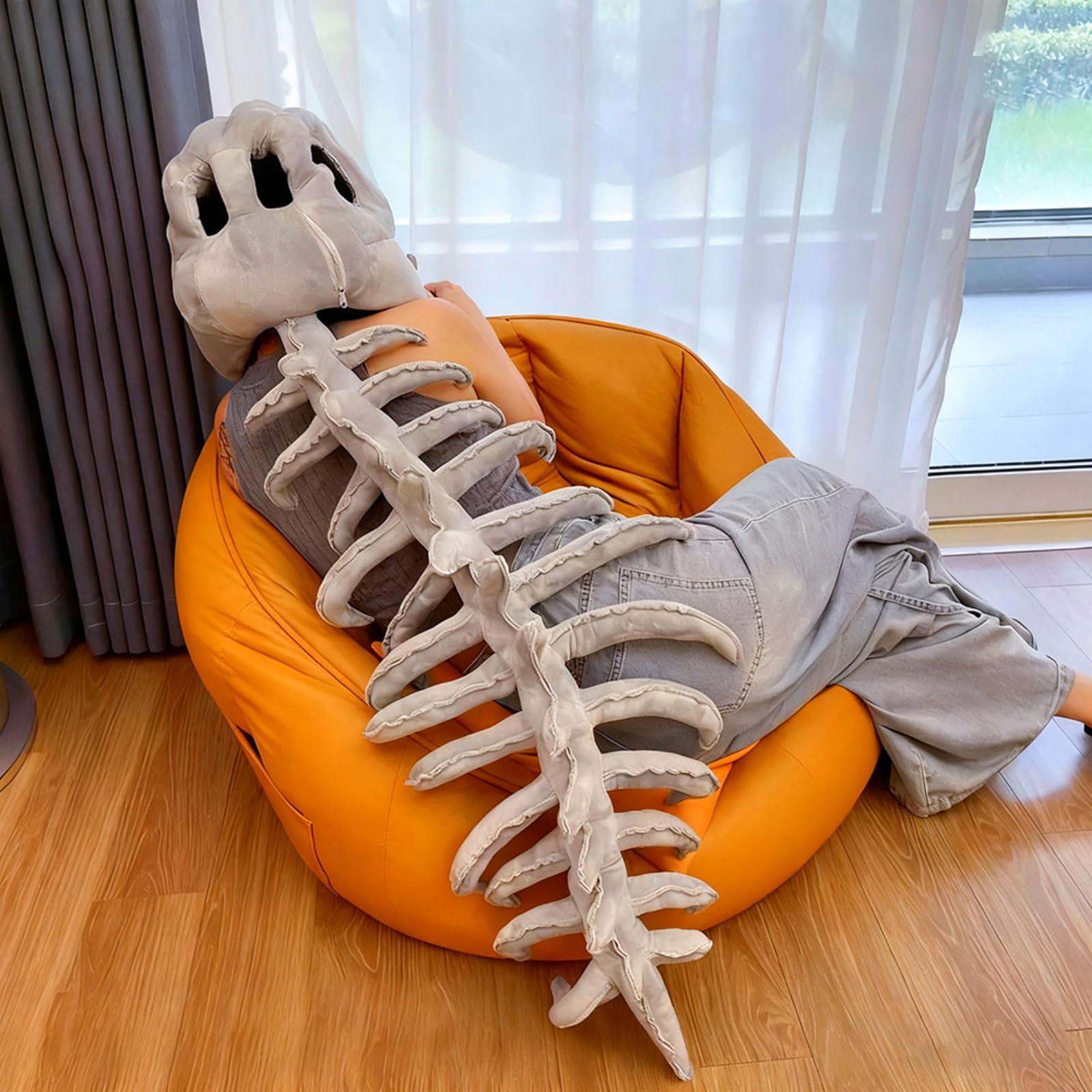 Silly Dino Plush Skeleton Dinosaur Skeleton Costume with 3D Spinosaurus Skull Mask for Dress-Up Party Fun — view 4