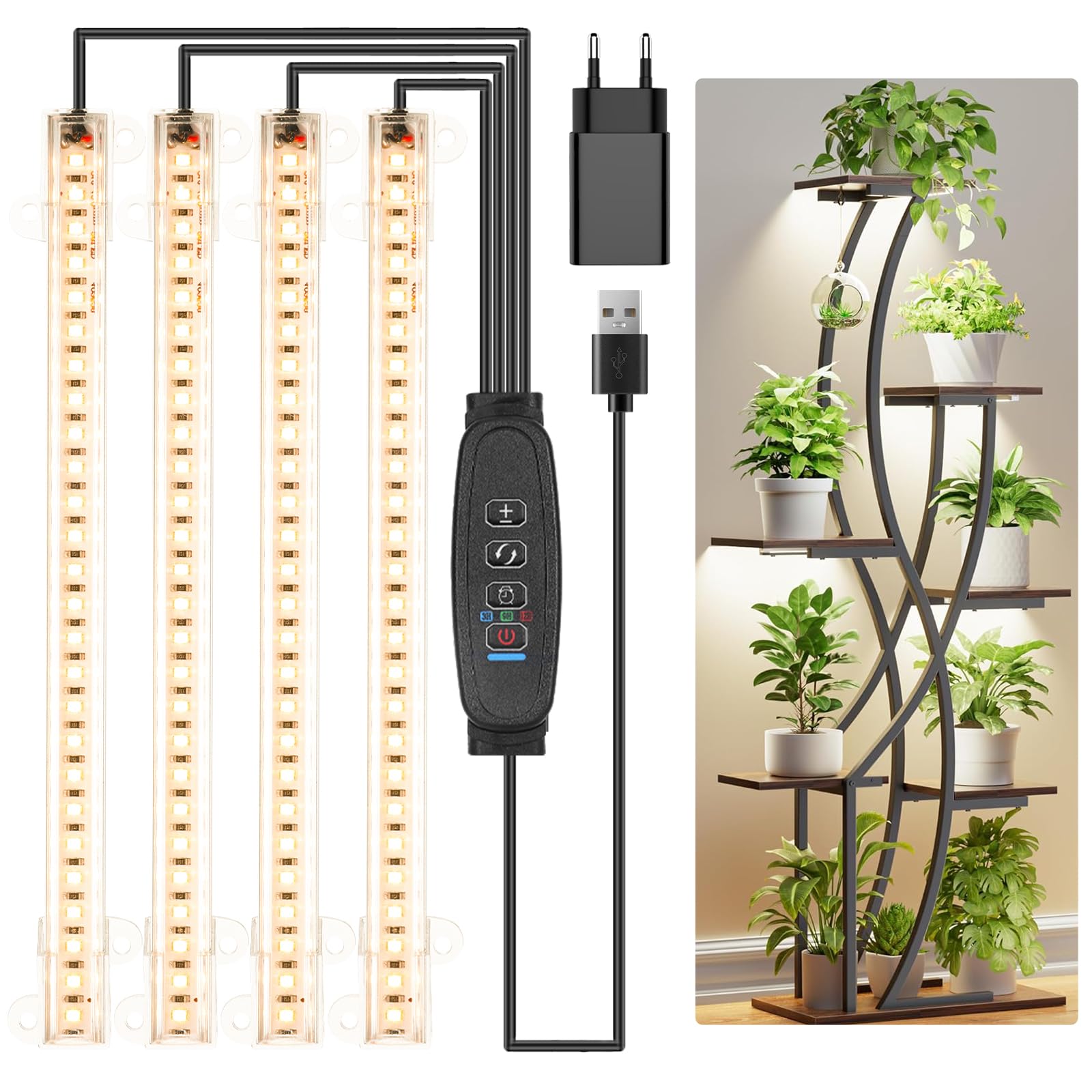 Lampe croissance LED 4 têtes pour sublimer vos plantes sur étagère