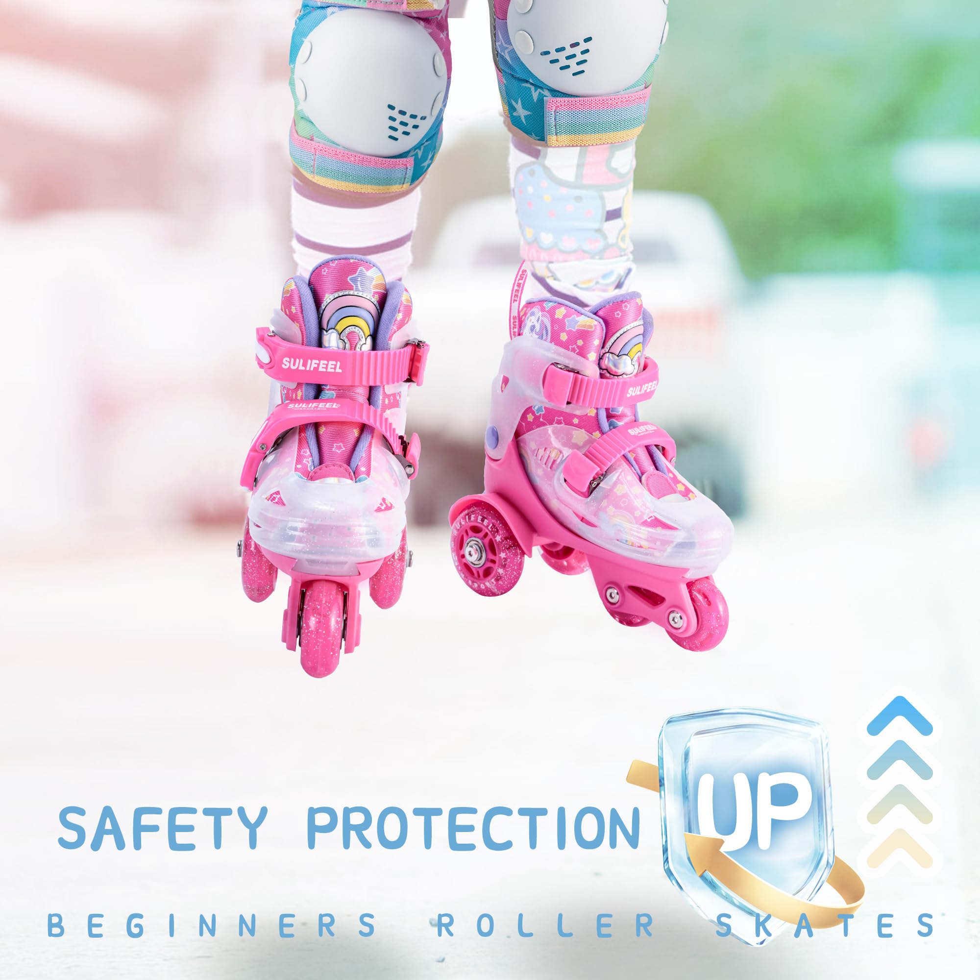SULIFEEL Pattini a rotelle regolabili per bambini per ragazze e ragazzi, divertenti ruote illuminanti flash a tre punti di equilibrio tipo adatto per i principianti pattinaggio a rotelle al coperto
