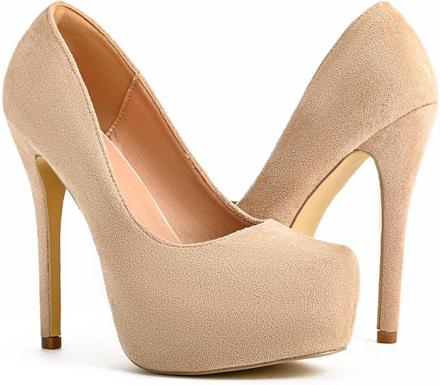 Women's Suede Stiletto Round Toe Platform Sexy Party Pumps Slip On Fashion 5.43 in Slip On Super High Heel Prom Wedding Dress Shoes - Image 5