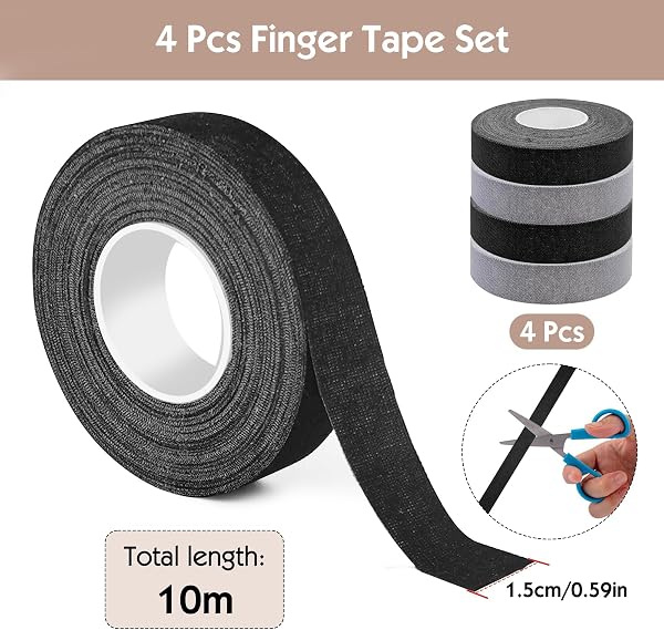 Samulee 4 Rouleaux de Finger Tape, 1,5cm de Large Boulder Tape, Ruban Escalade, Ruban Adhésif Doigt pour Bouldering Basketball Tennis Volleyball Handball Musculation (Noir + Gris) - 2