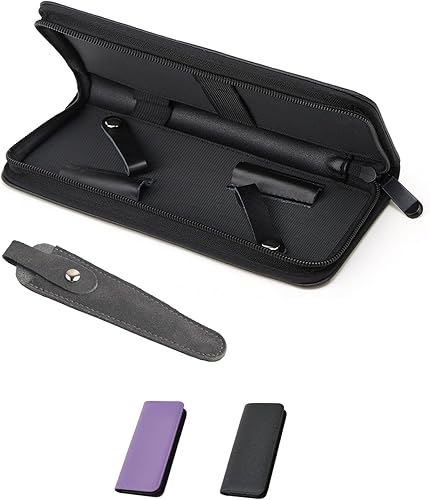 LAKE of FIRE Estuche de tijeras con cremalleras y cubierta de cuero para un almacenamiento y protección conveniente (negro+gris)