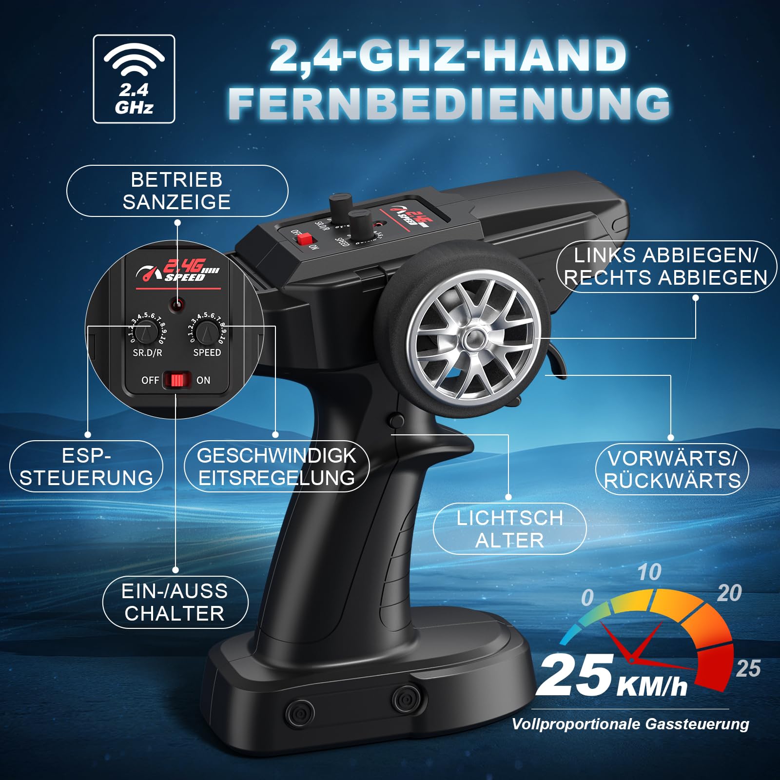 Lamborghini Ferngesteuertes Auto ab 6-12 Jahre, 1:24 RC Drift Auto 25KM/H | 4WD Vollproportionale Drosselklappe, Einstellbare Geschwindigkeit und Lenkwinkel, Spielzeug Geschenke Jungen 6 7 8 9 10 11 12