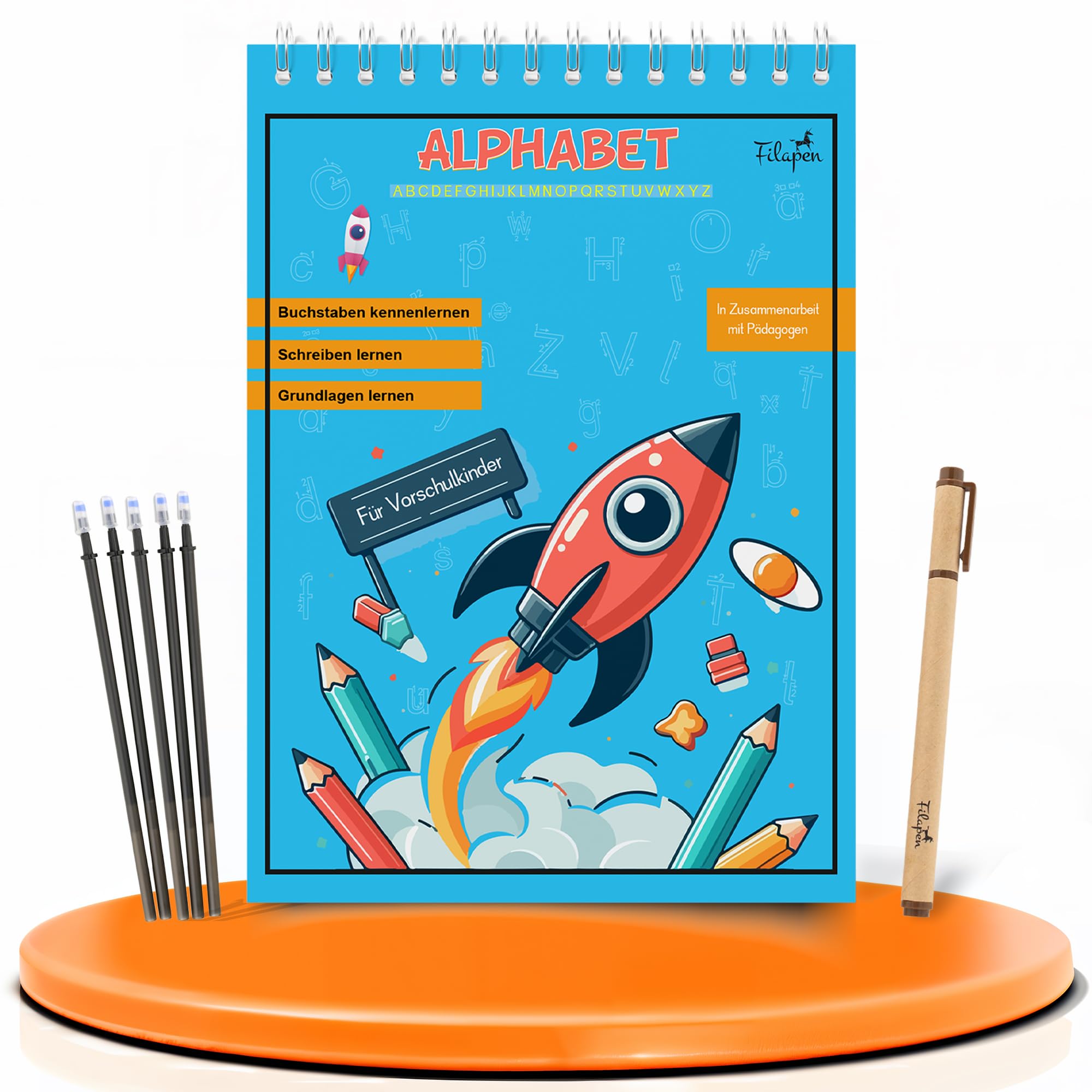 Filapen® Magisches Übungsheft Alphabet I Wiederverwendbares Übungsheft für Vorschulkinder I Vorschule lesen lernen I ideal für die Einschulung I Buchstaben lernen