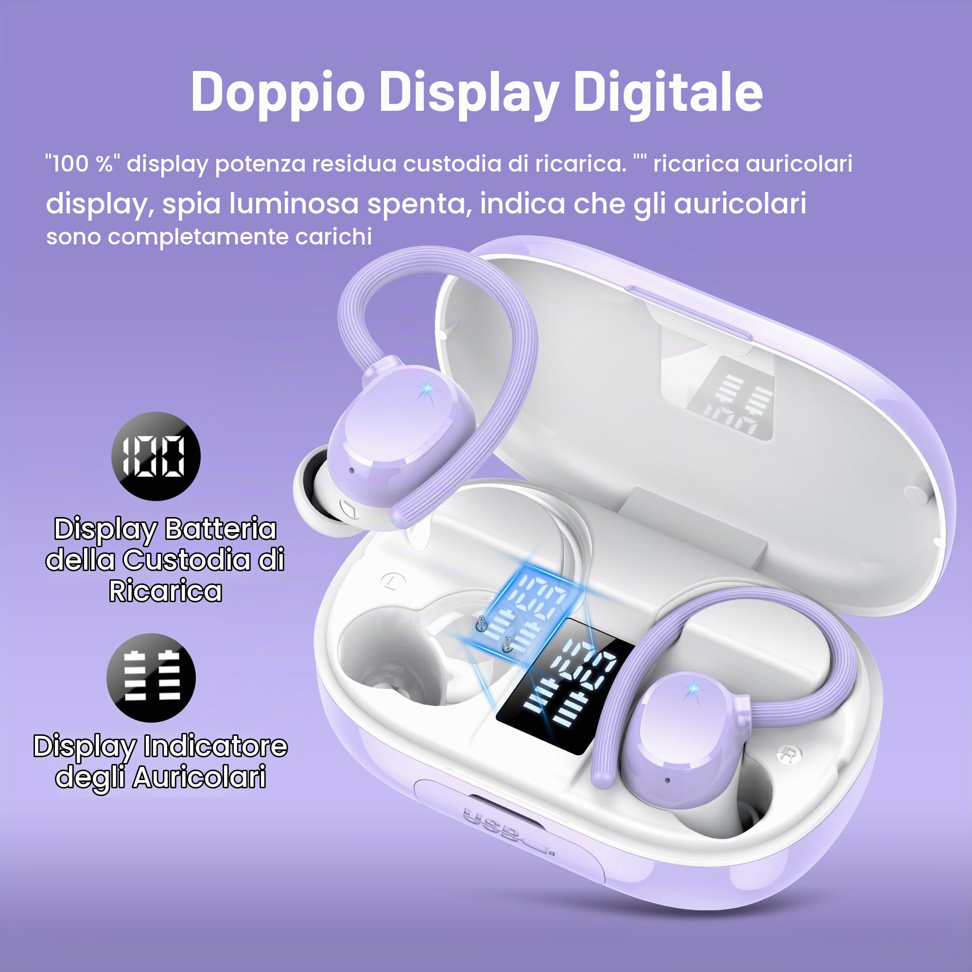 Cuffie Bluetooth Sport, Auricolari Bluetooth 5.3 con 128 Ore HiFi Stereo Cuffie Wireless con 4 ENC Mic, Cancellazione Rumore, IP7 Impermeabile Cuffiette, Cuffie Senza Fili per Running/Palestra