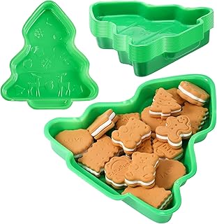 12 Pieces Christmas Tree Mitten Sock Shaped Plates, Food Reusable Snack Tray, Cookies, Chips, Candy Dip Dessert Plates for Christmas Party Supplies Decorations Platter (Tree)