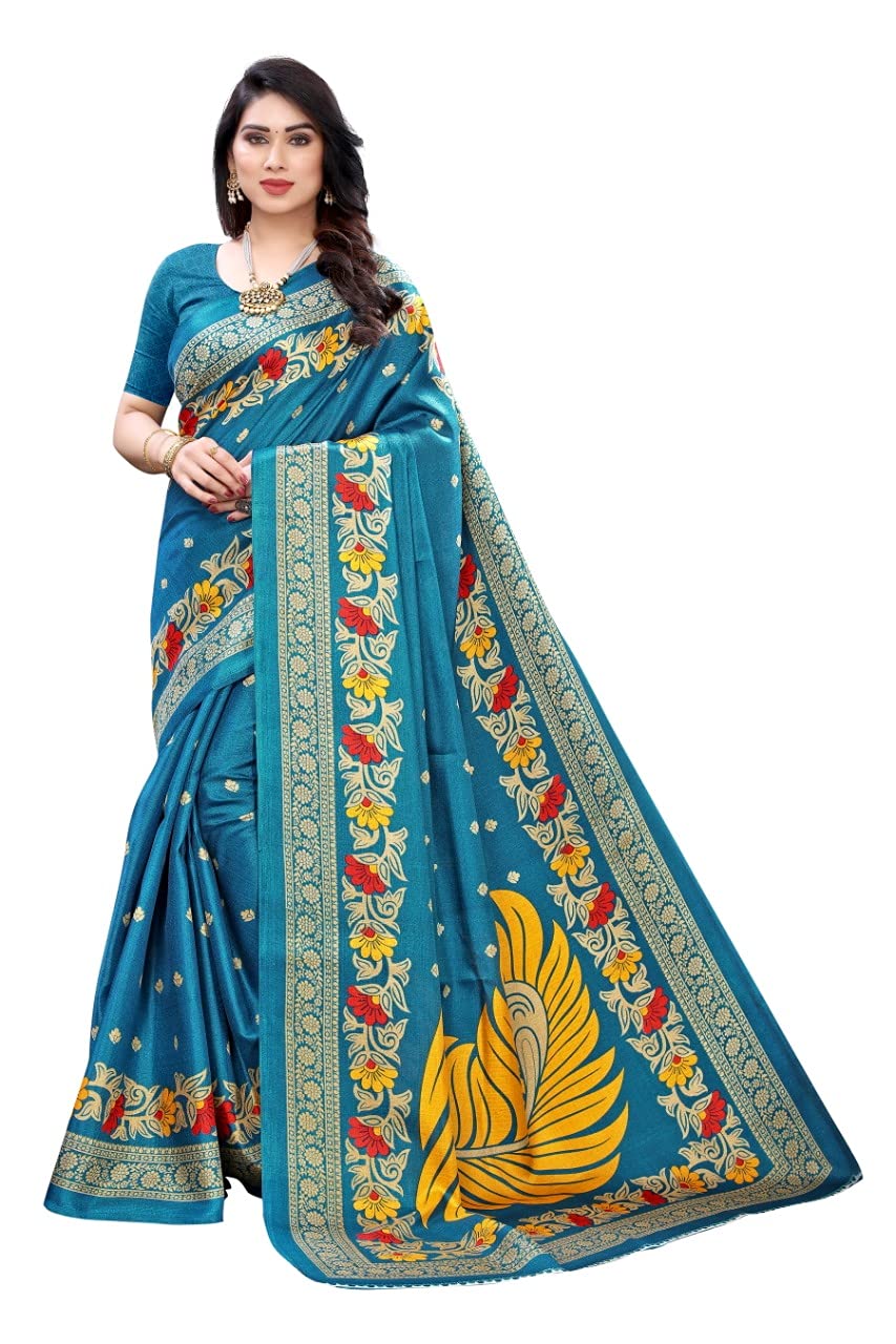 Laks UnlimitedWomen's Art Silk Saree with Unstitched Blouse Piece (Pack of 1) (Freesize) (LUAS0068)