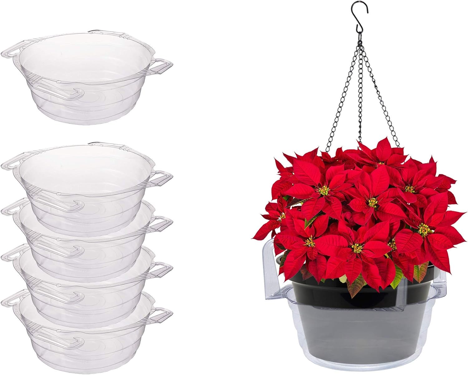 Curtis Wagner Plastics Plant Hanging Basket Drip Pans (5-Pack) - Clear, Round (Diameter = 9 Base, 12 Top, 3.75 Depth) Thin Plastic Indoor Outdoor