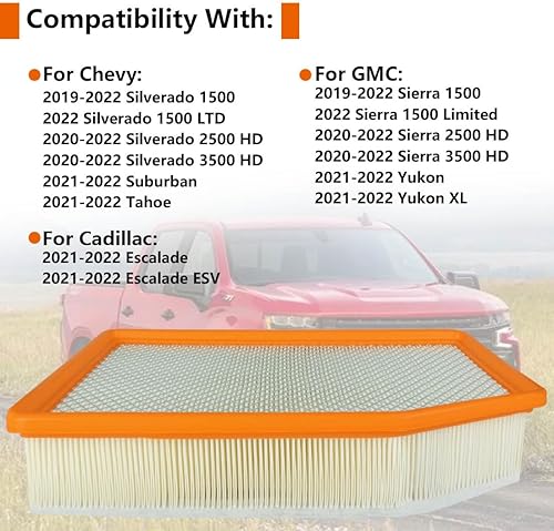 Miniatura 4 de 84121219 Filtro de aire de motor compatible con Chevrolet GMC Cadillac  Silverado, Suburban, Tahoe, Sierra, Yukon (XL), Escalade 2021-2023 (ESV)