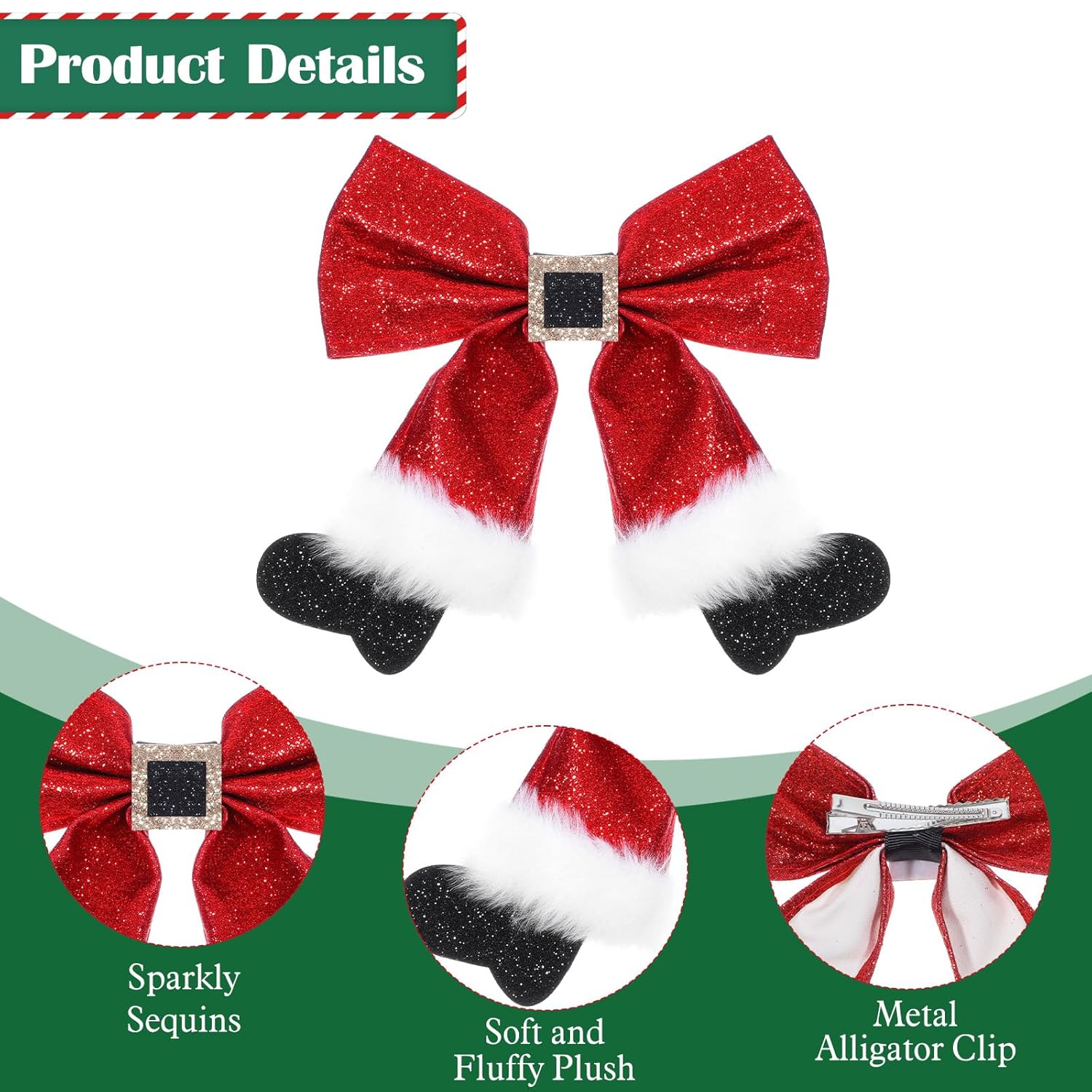 2 Pcs Christmas Hair Clip Sparkly Sequin Big Bow Hairs Clip Red Bows Hairpin Hair Bow Clips Glitter Bows Barrettes Cute Hairpin Party Dress Decor Christmas Hairs Accessories for Girls Women Party - Image 3