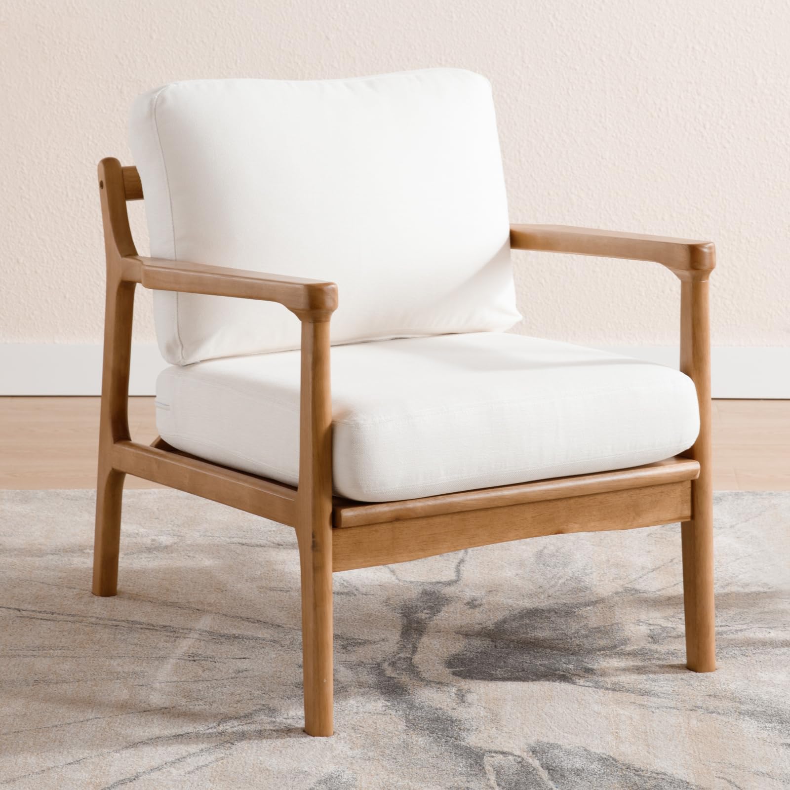 chairus Leinen Ohrensessel für Wohnzimmer Polsterstuhl Loungesessel Lehnsessel mit Massivholzrahmen Relaxsessel für Wohnzimmer (Beige)